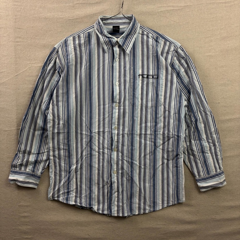 FUBU Button Down‎ Shirt Boys 16/18 Blue Striped Long Sleeve Embroidered Logo